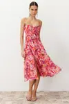 Trendyol Multicolored A-Line Rose Detailed Woven Dress