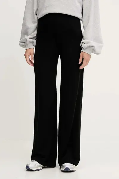 Kalhoty s příměsí vlny EA7 Emporio Armani černá barva, high waist, AF17576.7W000778