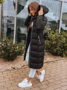 Černá dámská dlouhá prošívaná zimní bunda s kapucí Dstreet