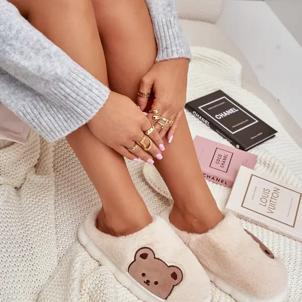 FI1 Dámské Plyšové Pantofle Medvídci Světle Béžové Firedi