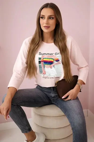 Halenka s potiskem Summer Girl pudrově růžová