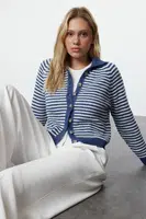 Trendyol Blue Soft Texture Color Block Knit Cardigan