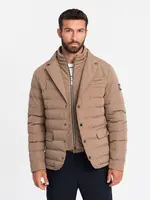 Ombre Men's quilted jacket with jacket cut - beige