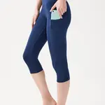 LOS OJOS Dámske Námornícke Modrá Vysoký Pás Kontúrovanie Dvojité vrecko Capri Capri Legíny Capri Capri