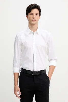 Bavlněná košile BOSS pánská, bílá barva, slim, s klasickým límcem, 50545158