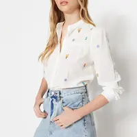 Trendyol Ecru Výšivkou Detailné Regular Fit Tkaná Košeľa