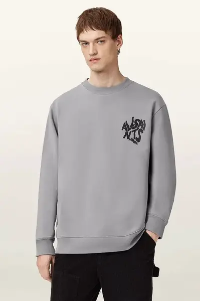 Bavlněná mikina AllSaints ORLANDO pánská, černá barva, hladká, M058NB