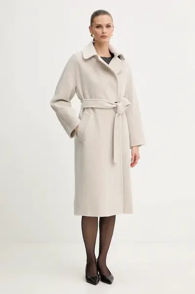 Vlněný kabát Marella béžová barva, 2523016142200