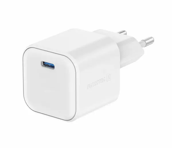 SWISSTEN SÍŤOVÝ ADAPTÉR GaN 1x USB-C 35W POWER DELIVERY BÍLÝ