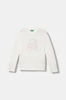 Dětské bavlněné tričko s dlouhým rukávem United Colors of Benetton bílá barva, 3I9WG10JS
