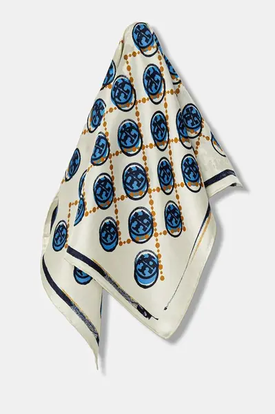 Hedvábný šátek Tory Burch Stamped T Monogram dámský, béžová barva, 178248.100