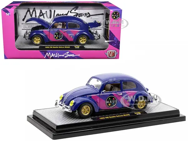 1952 Volkswagen Beetle Deluxe Model "Maui &amp; Sons" Purple Metallic with Graphics Limited Edition to 6650 pieces Worldwide 1/24 Diecast Model Car b
