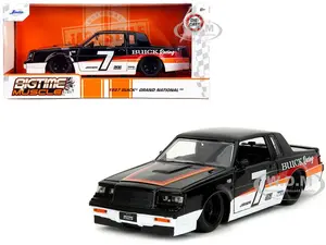 1987 Buick Grand National 7 "Buick Racing" Black and White with Stripes "Bigtime Muscle" Series 1/24 Diecast Model Car by Jada