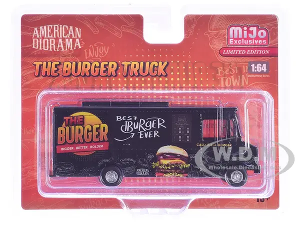 Food Truck "The Burger Truck" Black with Graphics 1/64 Diecast Model by American Diorama