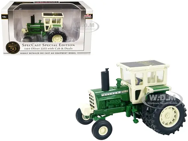Oliver 2255 Tractor with Cab and Dual Wheels Green and White "SpecCast 50th Anniversary" 1/64 Diecast Model by SpecCast