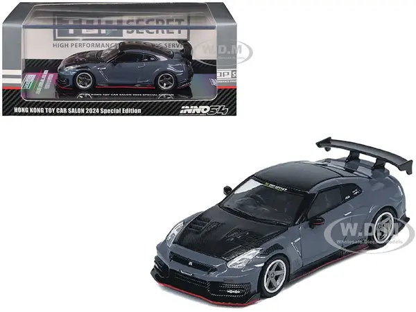 2024 Nissan GT-R (R35) Nismo "Top Secret" RHD (Right Hand Drive) Gray with Carbon Hood and Top "Hong Kong Toy Car Salon 2024 Special Edition" 1/64 Di
