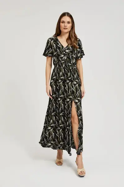 Women's midi dress with MOODO pattern - black