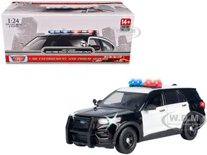 2022 Ford Police Interceptor Utility Black and White "Builders Kit" with Flashing Light Bar and Front and Rear Lights and Sounds 1/24 Diecast Model C