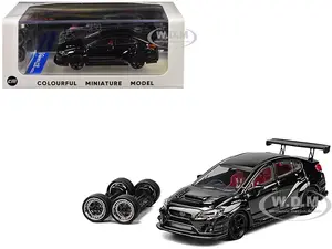 Subaru VAB WRX STI Widebody Black Metallic with Red Interior with Extra Wheels 1/64 Diecast Model Car by CM Model