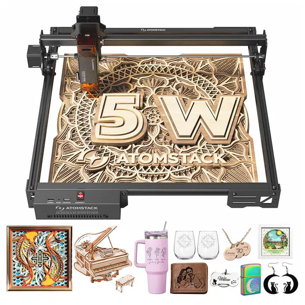 ATOMSTACK A5 Pro V2 5W Laser Engraver 400mm/s High Speed 0.01mm Precision 5mm Wood 3mm Black Acrylic in One Pass 410*380mm