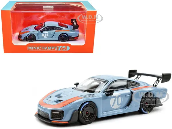 2018 Porsche 935/19 70 Light Blue with Orange Accents 1/64 Diecast Model Car by Minichamps