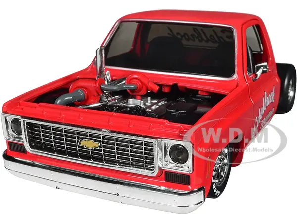 1973 Chevrolet Cheyenne Super 10 Square Body Bedless Truck Bright Red with Graphics "Edelbrock" Limited Edition to 3550 pieces Worldwide 1/24 Diecast