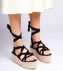Gemre Čierne sandále espadrilky na vysokej platforme Narita