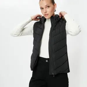 Koton Short Puffer Vest Hooded Zipper Pocket Detailed