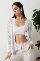 20317 Dewberry Patterned Buttoned Seasonal Cardigan-WHITE