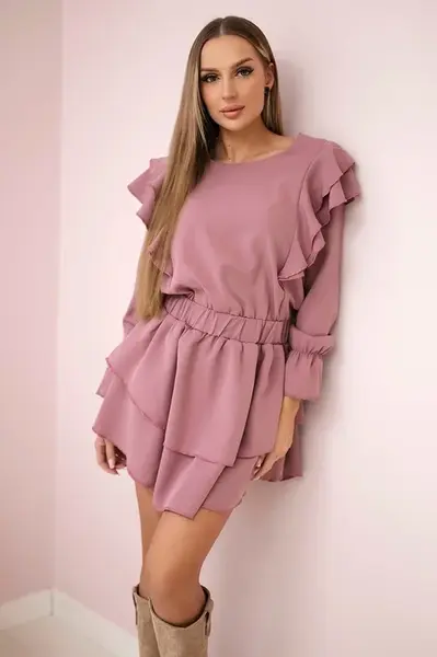 Dark pink dress with vertical ruffles