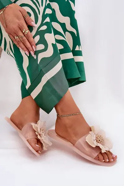 Boto Priehľadné Ploché Dámske Papuče S Umelou Kvetinou Nude Vobetta