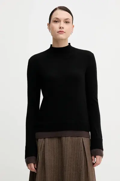 Svetr s příměsí vlny Sisley černá barva, s pologolfem, 122WL202B