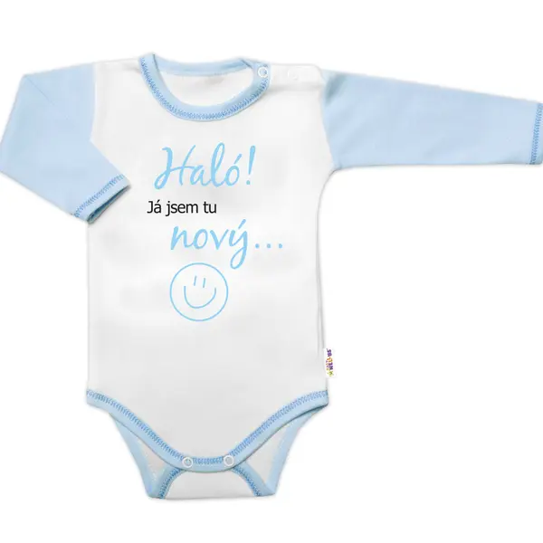 Baby Nellys Body dl. rukáv s vtipným textem, Haló! Já jsem tu nový, vel. 86