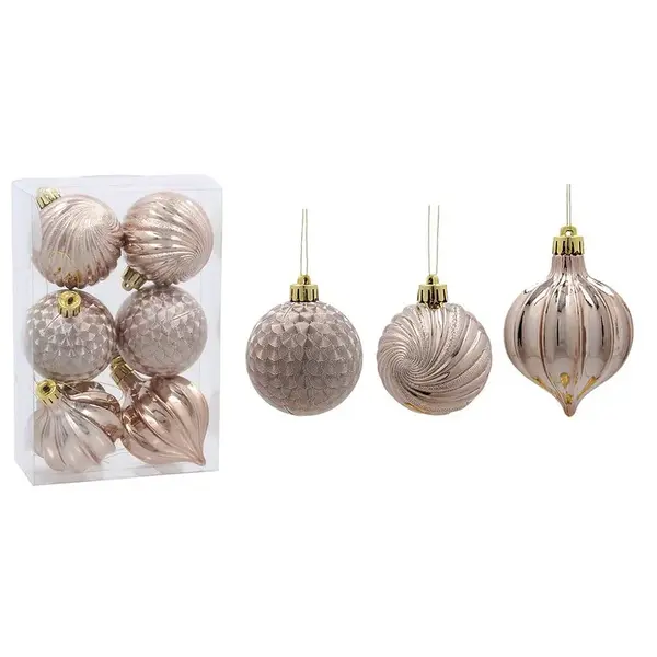 Sada 6 ozdoby 6 cm tmavě modrá / béžovo-zlatá