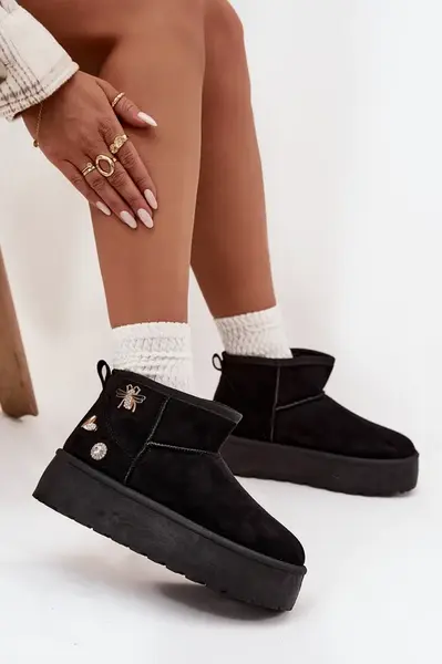 Boto Dámské sněhule na platformě s přezkami černé Maelle