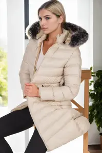 Z9690 DEWBERRY WOMEN'S HOODED COAT-BEIGE