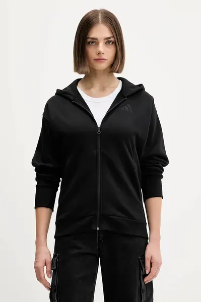 Mikina adidas All SZN dámská, černá barva, s kapucí, hladká, IX3809