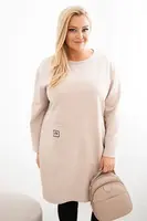 Kesi Włoski Dámské šaty Plus Size máslo s kapsou a rukávem 3/4 béžový