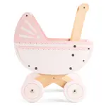 New Classic Toys Dřevěný kočárek pro panenky včetně peřinky a polštářku - růžový