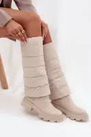 Boto Dámské zimní kozačky s korálky světlá béžová Irvette