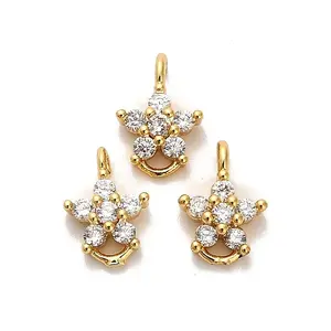 Brass Micro Pave Clear Cubic Zirconia Star Connector Charms