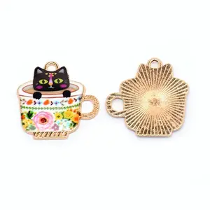 Japanese Style Print Alloy Enamel Pendants
