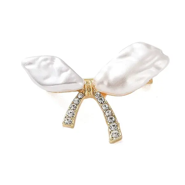 Bowknot Crystal Rhinestone & Plastic Pearl Brooch