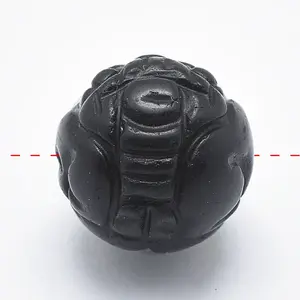 Carved Round Natural Obsidian Beads