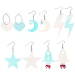 5 Pairs 5 Styles Rainbow Color Acrylic Dangle Earrings with Iron Pins