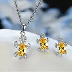 Tortoise Alloy Rhinestone & Glass Pendant Necklaces & Stud Earrings Sets