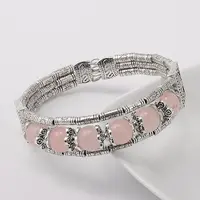 Tibetan Style Antique Silver Alloy Natural Rose Quartz Gemstone Bracelets