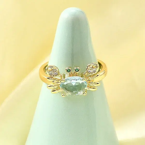 Ocean Theme Brass Micro Pave Cubic Zirconia Cuff Rings for Women