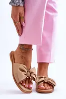 PE1 Dámske kožené papuče s béžovým béžovým lukom