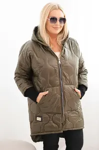 Kesi Włoski Dámska bunda Plus Size prešívaná s kapucňou khaki